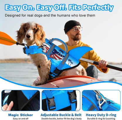 Dog Life Jacket, Cute Shark Dog Life Vest for Swimming Boating with Superior Buoyancy and Rescue Handle, Adjustable Puppy Floating Swim Vest for Small Medium Large Dogs - Pool Blue, M