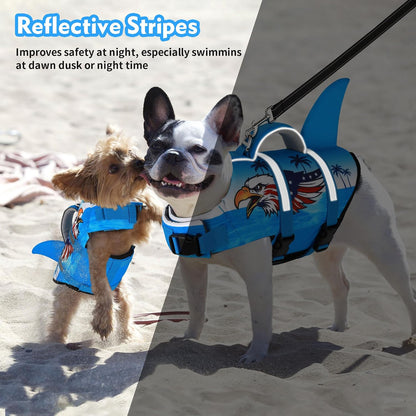 Dog Life Jacket, Cute Shark Dog Life Vest for Swimming Boating with Superior Buoyancy and Rescue Handle, Adjustable Puppy Floating Swim Vest for Small Medium Large Dogs - Pool Blue, M