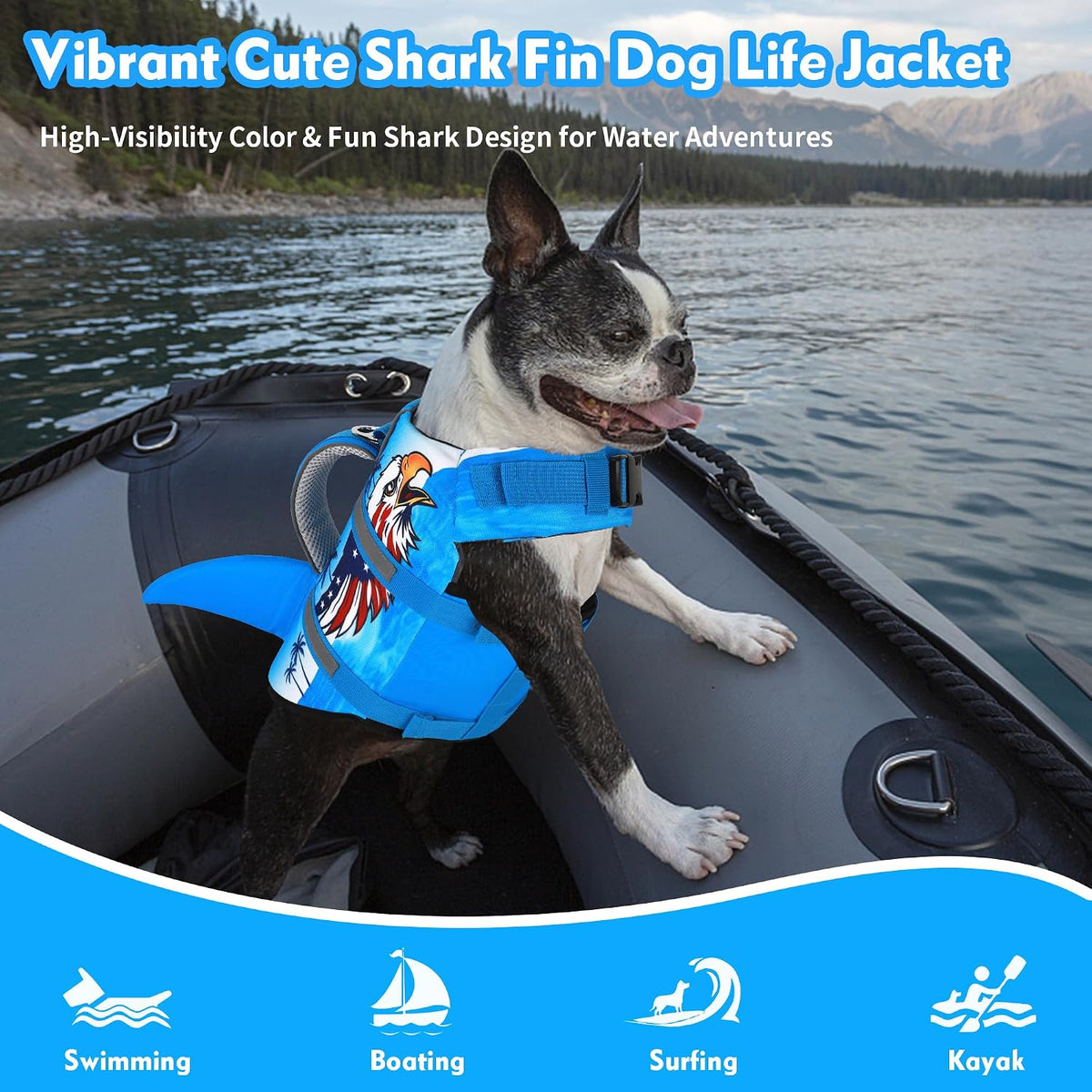 Dog Life Jacket, Cute Shark Dog Life Vest for Swimming Boating with Superior Buoyancy and Rescue Handle, Adjustable Puppy Floating Swim Vest for Small Medium Large Dogs - Pool Blue, M