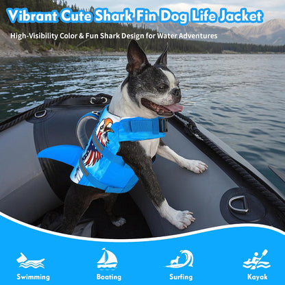 Dog Life Jacket, Cute Shark Dog Life Vest for Swimming Boating with Superior Buoyancy and Rescue Handle, Adjustable Puppy Floating Swim Vest for Small Medium Large Dogs - Pool Blue, M