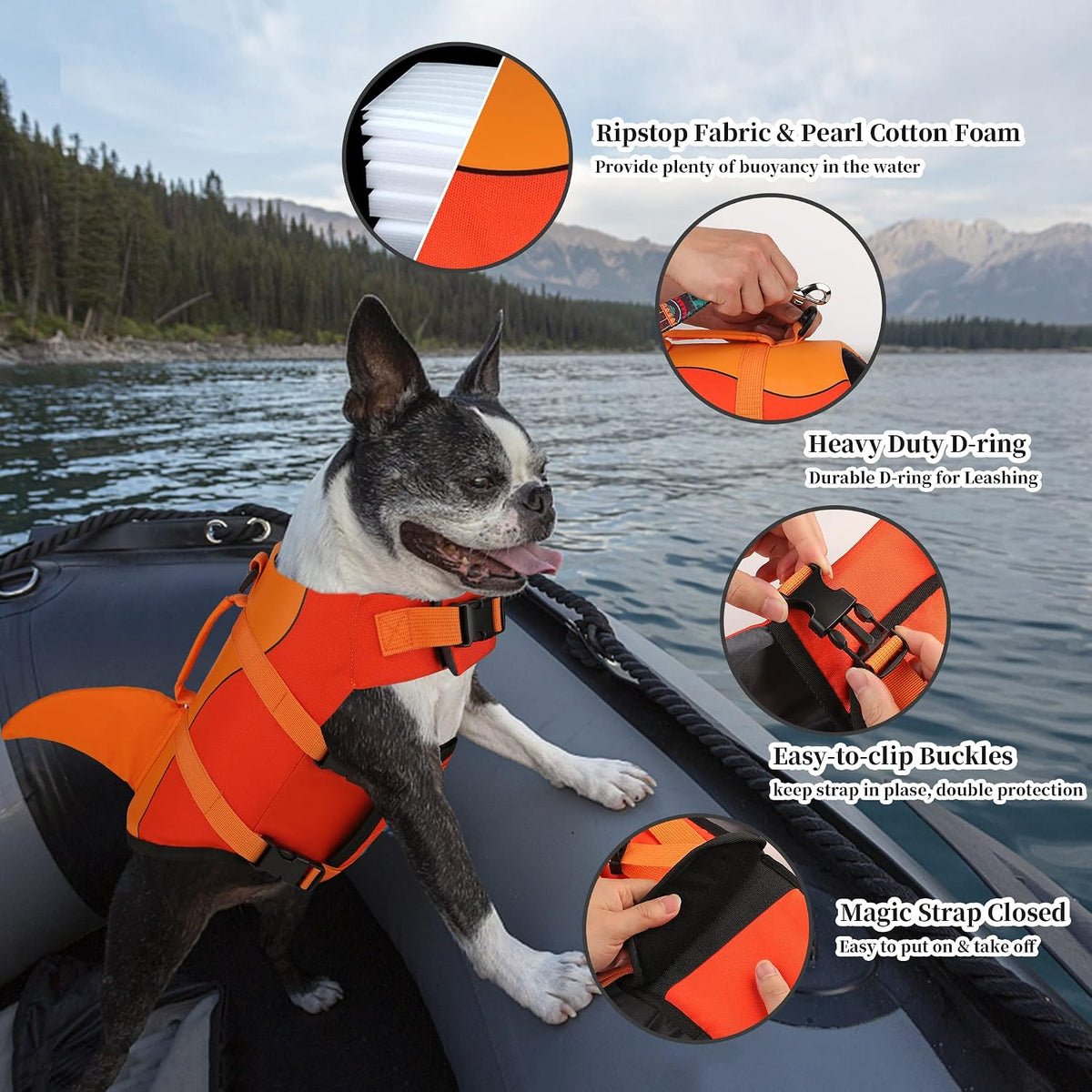 Dog Life Jacket, Cute Shark Dog Life Vest for Swimming Boating with Superior Buoyancy and Rescue Handle, Adjustable Puppy Floating Swim Vest for Small Medium Large Dogs - Pool Blue, M