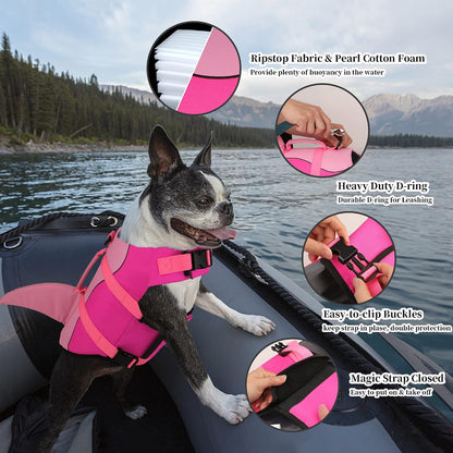 Dog Life Jacket, Cute Shark Dog Life Vest for Swimming Boating with Superior Buoyancy and Rescue Handle, Adjustable Puppy Floating Swim Vest for Small Medium Large Dogs - Pool Blue, M