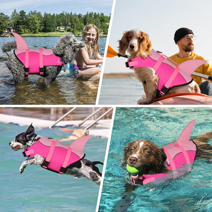 Dog Life Jacket, Cute Shark Dog Life Vest for Swimming Boating with Superior Buoyancy and Rescue Handle, Adjustable Puppy Floating Swim Vest for Small Medium Large Dogs - Pool Blue, M