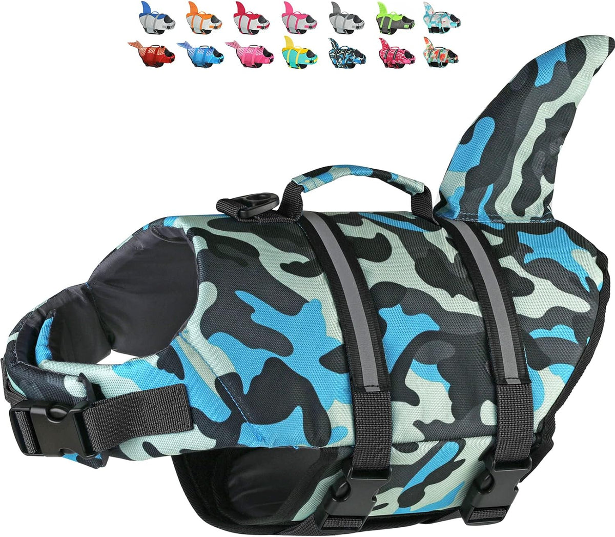 Dog Life Jacket, Cute Shark Dog Life Vest for Swimming Boating with Superior Buoyancy and Rescue Handle, Adjustable Puppy Floating Swim Vest for Small Medium Large Dogs - Pool Blue, M
