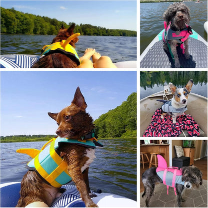 Dog Life Jacket, Cute Shark Dog Life Vest for Swimming Boating with Superior Buoyancy and Rescue Handle, Adjustable Puppy Floating Swim Vest for Small Medium Large Dogs - Pool Blue, M