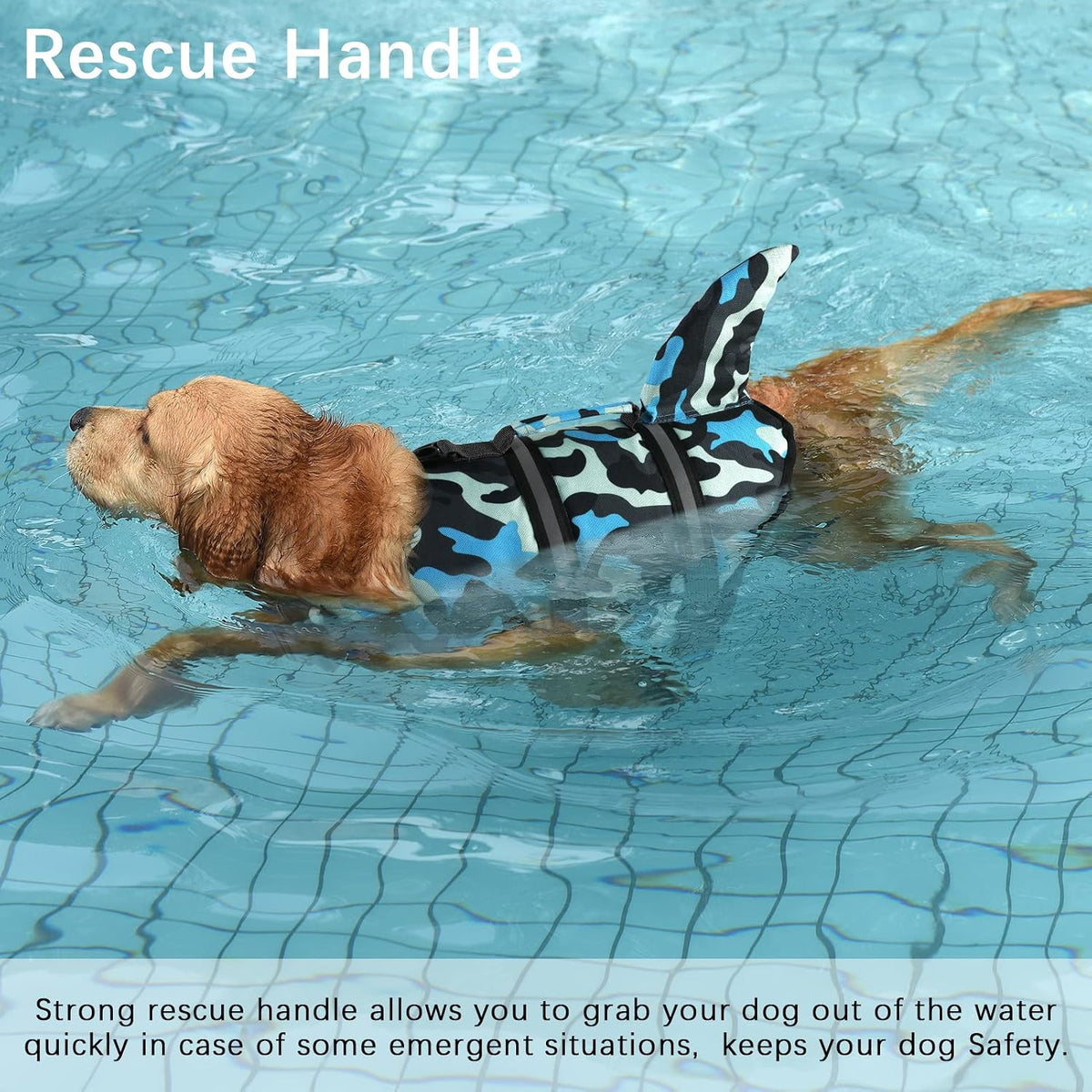 Dog Life Jacket, Cute Shark Dog Life Vest for Swimming Boating with Superior Buoyancy and Rescue Handle, Adjustable Puppy Floating Swim Vest for Small Medium Large Dogs - Pool Blue, M