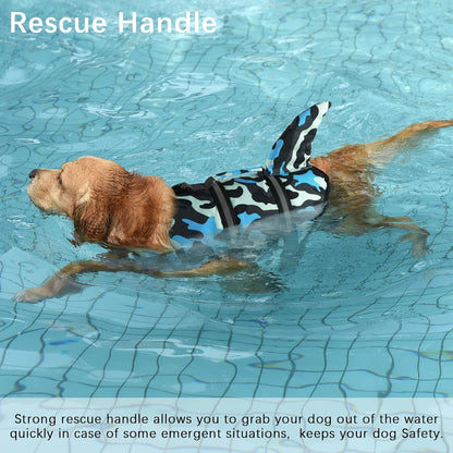 Dog Life Jacket, Cute Shark Dog Life Vest for Swimming Boating with Superior Buoyancy and Rescue Handle, Adjustable Puppy Floating Swim Vest for Small Medium Large Dogs - Pool Blue, M