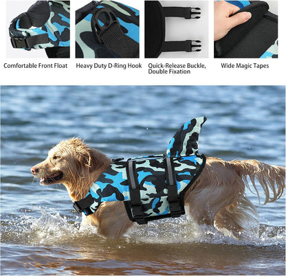Dog Life Jacket, Cute Shark Dog Life Vest for Swimming Boating with Superior Buoyancy and Rescue Handle, Adjustable Puppy Floating Swim Vest for Small Medium Large Dogs - Pool Blue, M