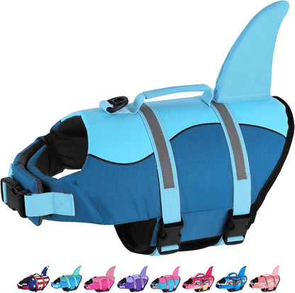 Dog Life Jacket, Cute Shark Dog Life Vest for Swimming Boating with Superior Buoyancy and Rescue Handle, Adjustable Puppy Floating Swim Vest for Small Medium Large Dogs - Pool Blue, M