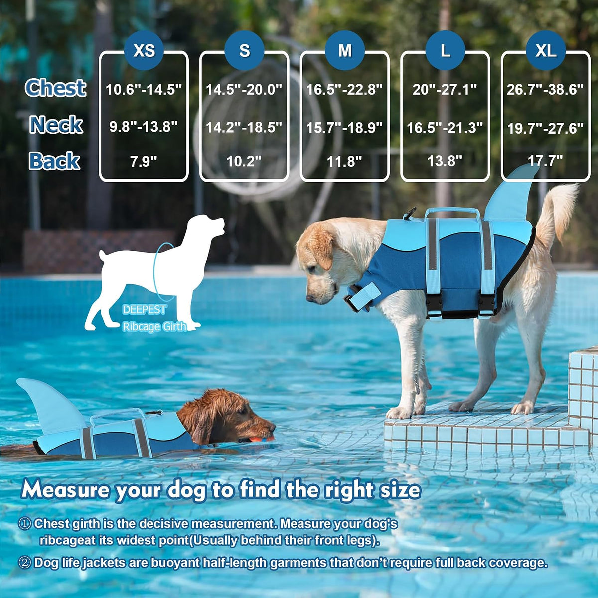 Dog Life Jacket, Cute Shark Dog Life Vest for Swimming Boating with Superior Buoyancy and Rescue Handle, Adjustable Puppy Floating Swim Vest for Small Medium Large Dogs - Pool Blue, M