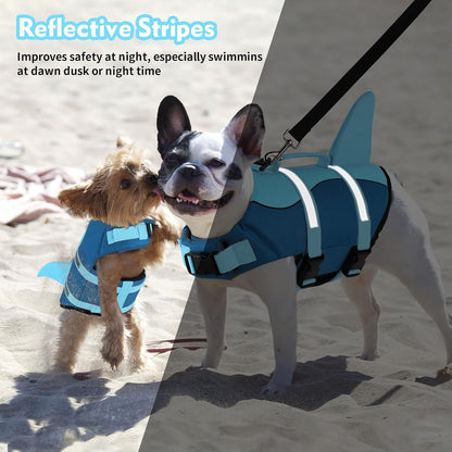 Dog Life Jacket, Cute Shark Dog Life Vest for Swimming Boating with Superior Buoyancy and Rescue Handle, Adjustable Puppy Floating Swim Vest for Small Medium Large Dogs - Pool Blue, M