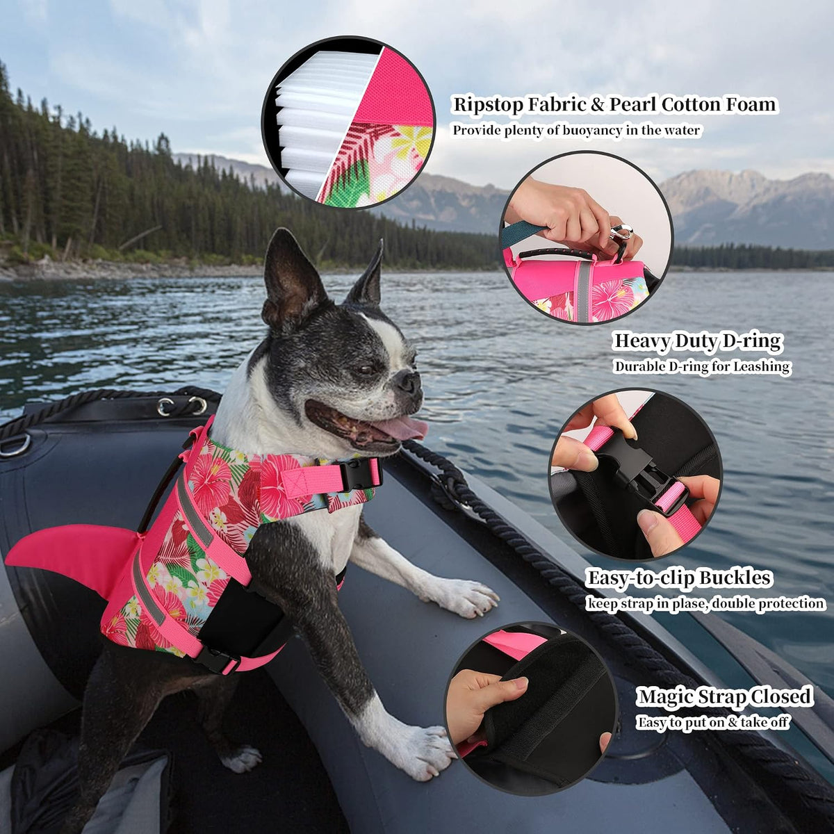 Dog Life Jacket, Cute Shark Dog Life Vest for Swimming Boating with Superior Buoyancy and Rescue Handle, Adjustable Puppy Floating Swim Vest for Small Medium Large Dogs - Pool Blue, M