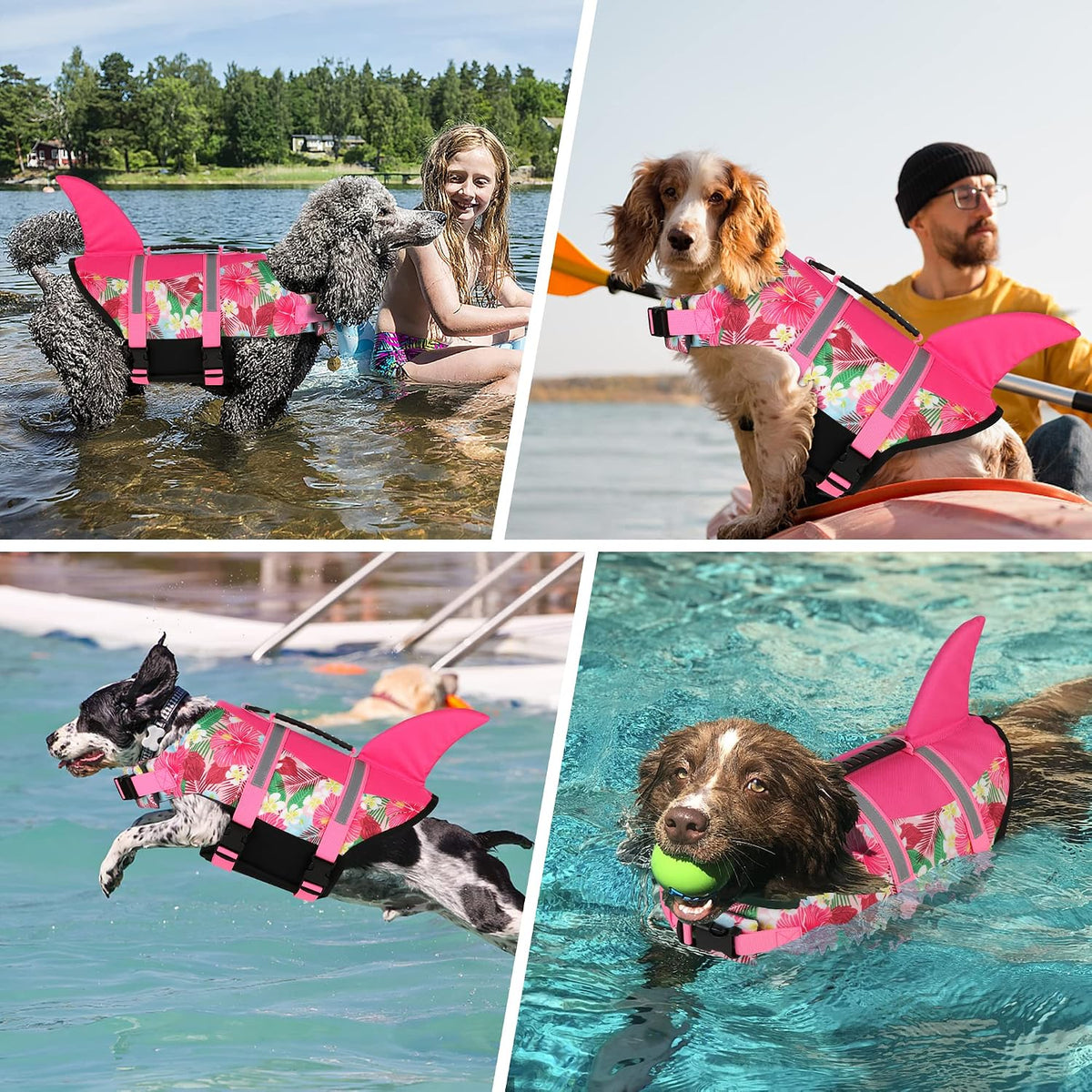 Dog Life Jacket, Cute Shark Dog Life Vest for Swimming Boating with Superior Buoyancy and Rescue Handle, Adjustable Puppy Floating Swim Vest for Small Medium Large Dogs - Pool Blue, M