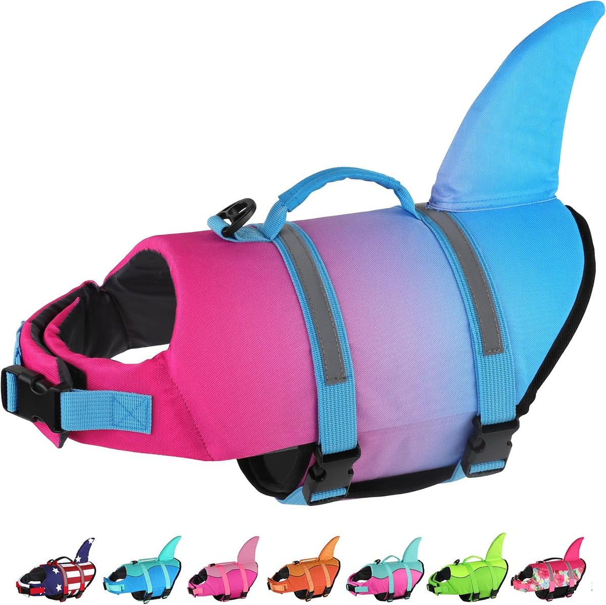Dog Life Jacket, Cute Shark Dog Life Vest for Swimming Boating with Superior Buoyancy and Rescue Handle, Adjustable Puppy Floating Swim Vest for Small Medium Large Dogs - Pool Blue, M