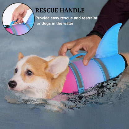 Dog Life Jacket, Cute Shark Dog Life Vest for Swimming Boating with Superior Buoyancy and Rescue Handle, Adjustable Puppy Floating Swim Vest for Small Medium Large Dogs - Pool Blue, M