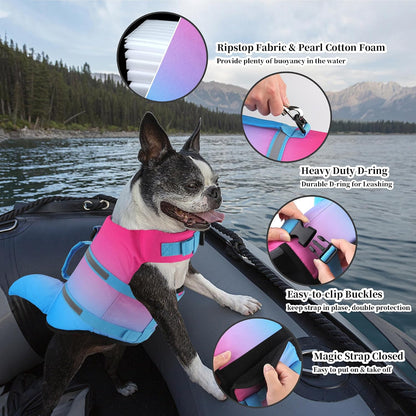 Dog Life Jacket, Cute Shark Dog Life Vest for Swimming Boating with Superior Buoyancy and Rescue Handle, Adjustable Puppy Floating Swim Vest for Small Medium Large Dogs - Pool Blue, M
