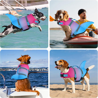 Dog Life Jacket, Cute Shark Dog Life Vest for Swimming Boating with Superior Buoyancy and Rescue Handle, Adjustable Puppy Floating Swim Vest for Small Medium Large Dogs - Pool Blue, M