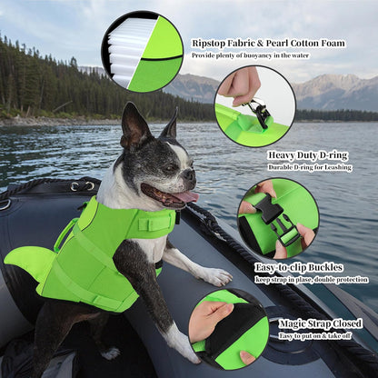 Dog Life Jacket, Cute Shark Dog Life Vest for Swimming Boating with Superior Buoyancy and Rescue Handle, Adjustable Puppy Floating Swim Vest for Small Medium Large Dogs - Pool Blue, M