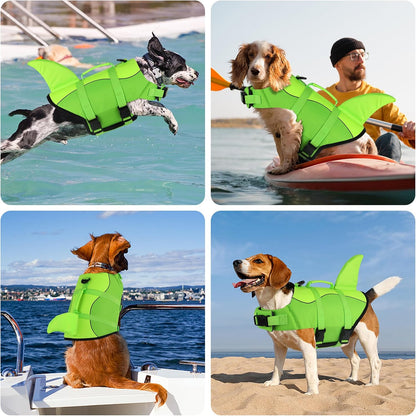 Dog Life Jacket, Cute Shark Dog Life Vest for Swimming Boating with Superior Buoyancy and Rescue Handle, Adjustable Puppy Floating Swim Vest for Small Medium Large Dogs - Pool Blue, M