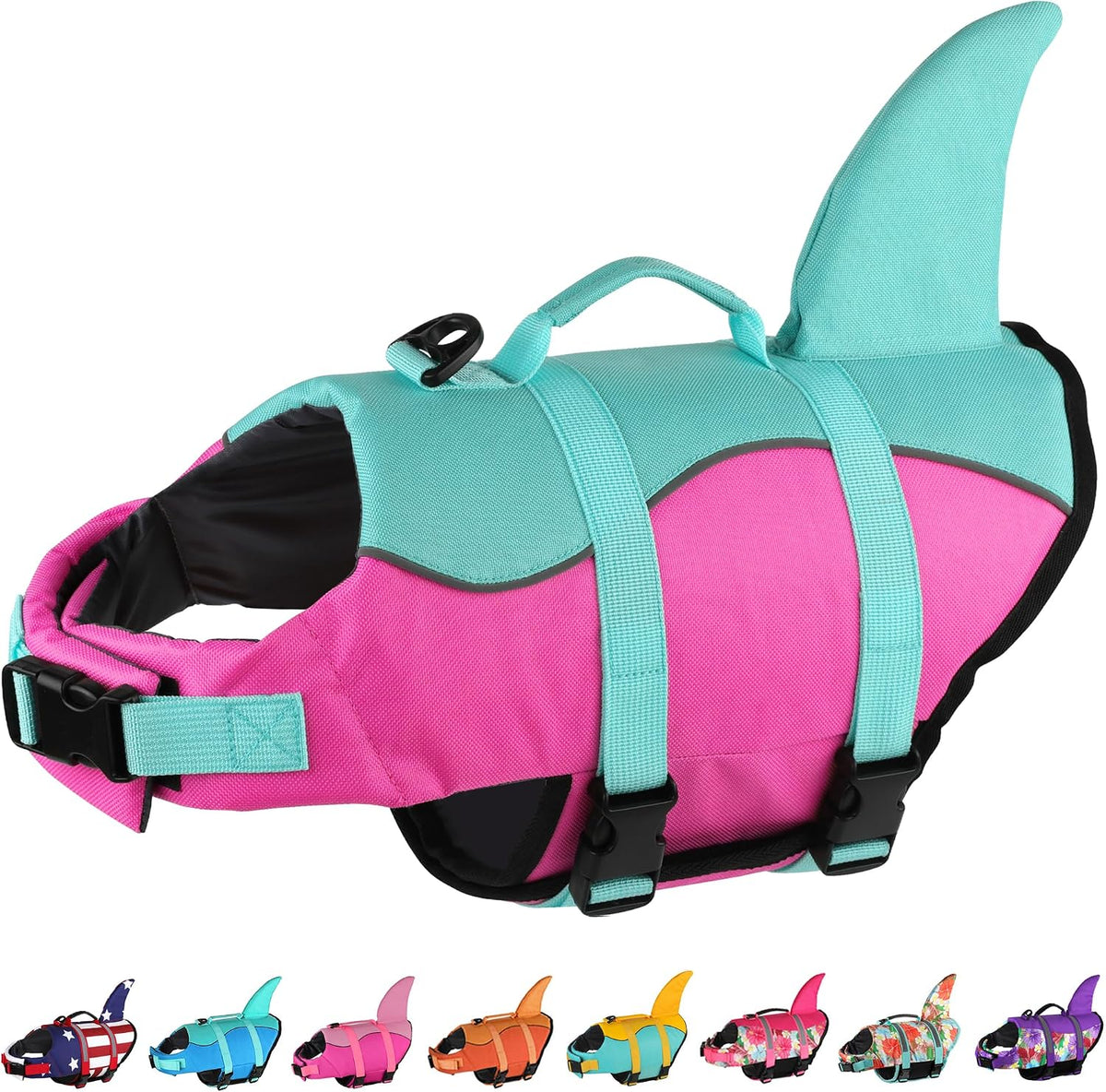 Dog Life Jacket, Cute Shark Dog Life Vest for Swimming Boating with Superior Buoyancy and Rescue Handle, Adjustable Puppy Floating Swim Vest for Small Medium Large Dogs - Pool Blue, M