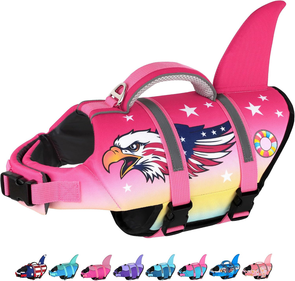 Dog Life Jacket, Cute Shark Dog Life Vest for Swimming Boating with Superior Buoyancy and Rescue Handle, Adjustable Puppy Floating Swim Vest for Small Medium Large Dogs - Pool Blue, M