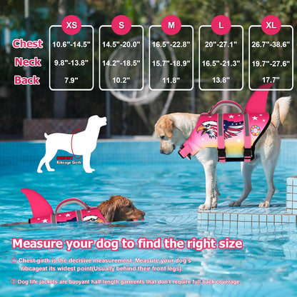 Dog Life Jacket, Cute Shark Dog Life Vest for Swimming Boating with Superior Buoyancy and Rescue Handle, Adjustable Puppy Floating Swim Vest for Small Medium Large Dogs - Pool Blue, M