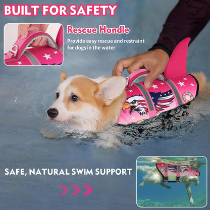 Dog Life Jacket, Cute Shark Dog Life Vest for Swimming Boating with Superior Buoyancy and Rescue Handle, Adjustable Puppy Floating Swim Vest for Small Medium Large Dogs - Pool Blue, M