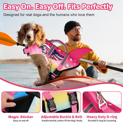 Dog Life Jacket, Cute Shark Dog Life Vest for Swimming Boating with Superior Buoyancy and Rescue Handle, Adjustable Puppy Floating Swim Vest for Small Medium Large Dogs - Pool Blue, M