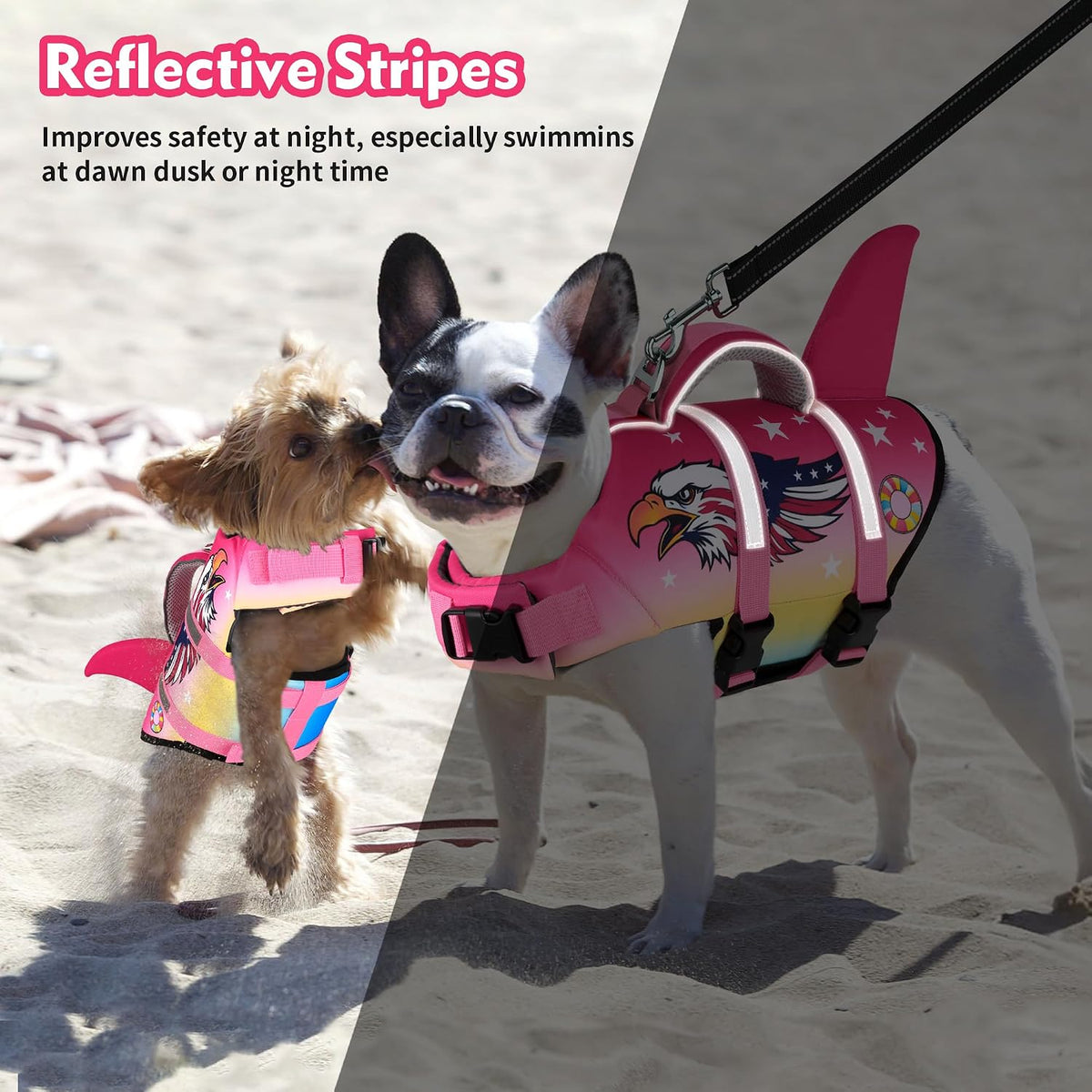 Dog Life Jacket, Cute Shark Dog Life Vest for Swimming Boating with Superior Buoyancy and Rescue Handle, Adjustable Puppy Floating Swim Vest for Small Medium Large Dogs - Pool Blue, M