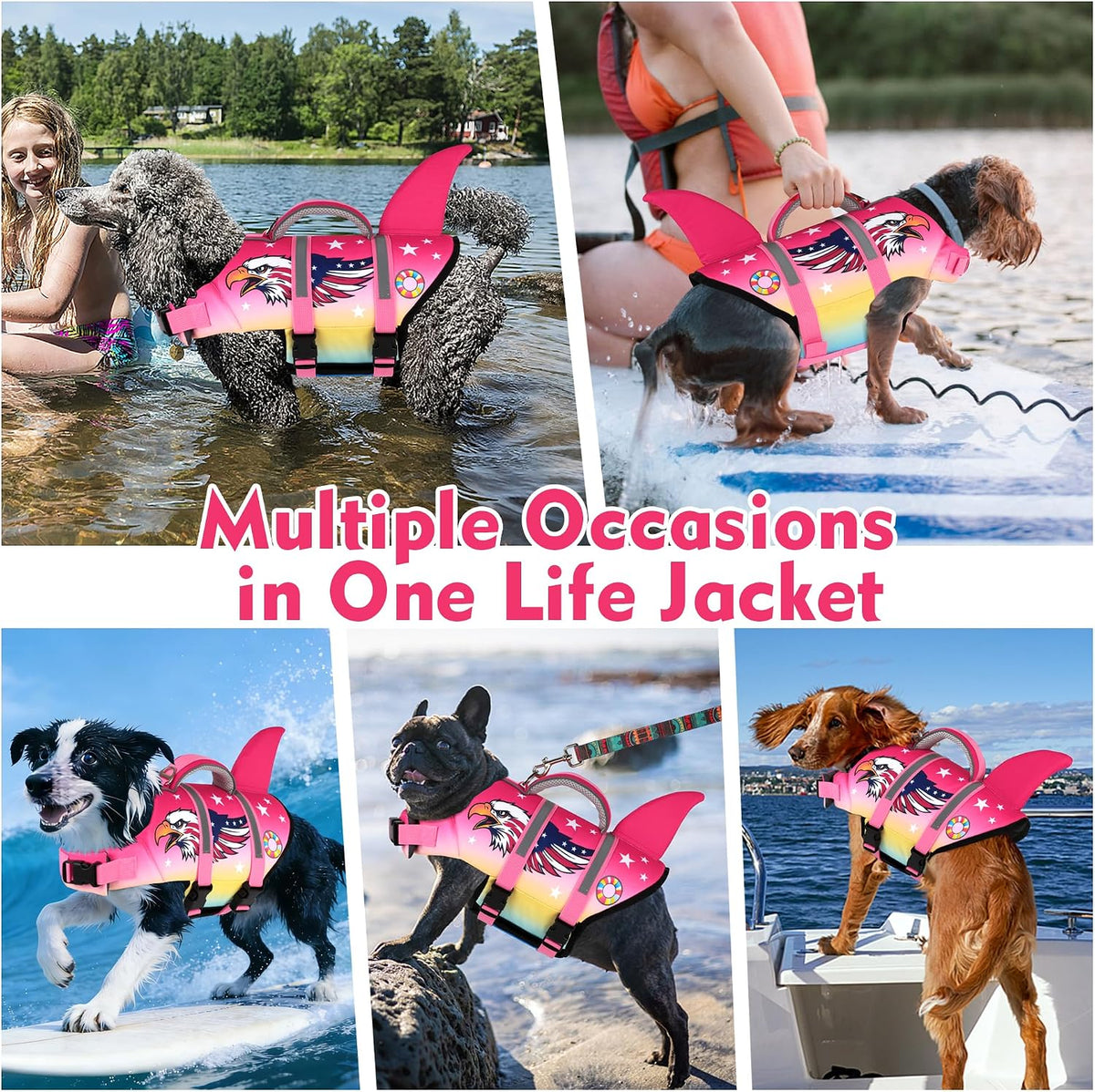 Dog Life Jacket, Cute Shark Dog Life Vest for Swimming Boating with Superior Buoyancy and Rescue Handle, Adjustable Puppy Floating Swim Vest for Small Medium Large Dogs - Pool Blue, M