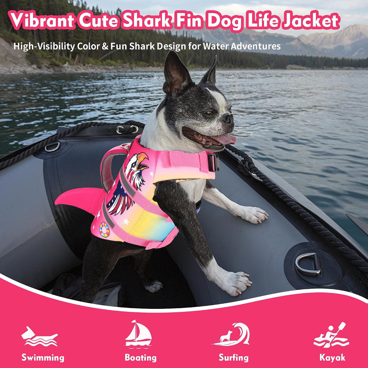 Dog Life Jacket, Cute Shark Dog Life Vest for Swimming Boating with Superior Buoyancy and Rescue Handle, Adjustable Puppy Floating Swim Vest for Small Medium Large Dogs - Pool Blue, M