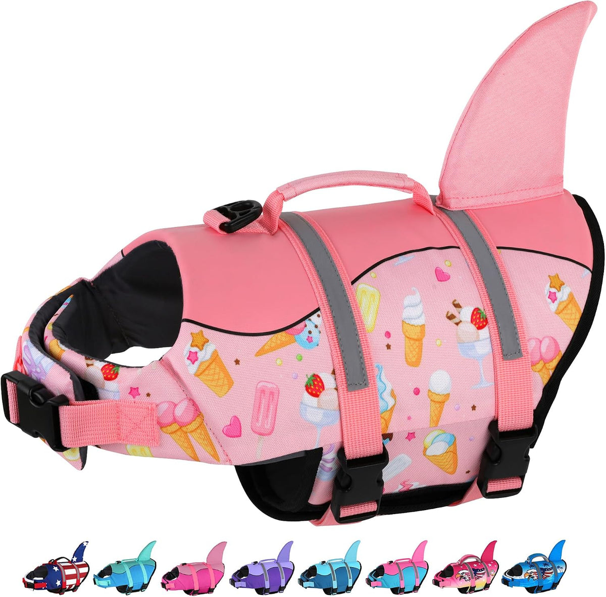 Dog Life Jacket, Cute Shark Dog Life Vest for Swimming Boating with Superior Buoyancy and Rescue Handle, Adjustable Puppy Floating Swim Vest for Small Medium Large Dogs - Pool Blue, M