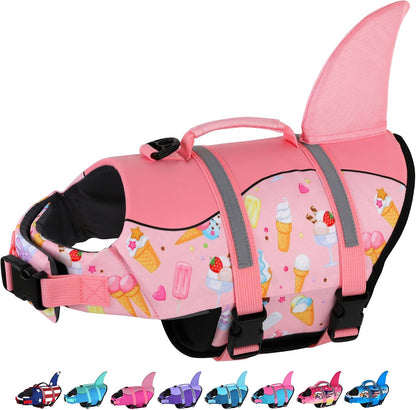 Dog Life Jacket, Cute Shark Dog Life Vest for Swimming Boating with Superior Buoyancy and Rescue Handle, Adjustable Puppy Floating Swim Vest for Small Medium Large Dogs - Pool Blue, M