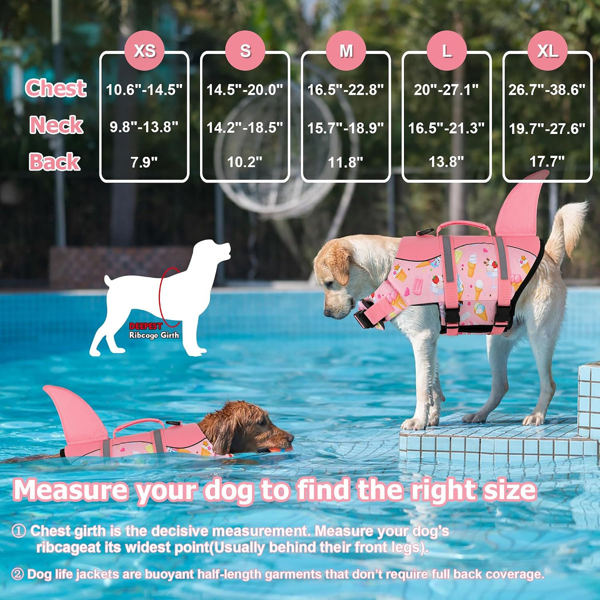 Dog Life Jacket, Cute Shark Dog Life Vest for Swimming Boating with Superior Buoyancy and Rescue Handle, Adjustable Puppy Floating Swim Vest for Small Medium Large Dogs - Pool Blue, M
