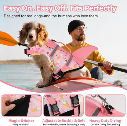 Dog Life Jacket, Cute Shark Dog Life Vest for Swimming Boating with Superior Buoyancy and Rescue Handle, Adjustable Puppy Floating Swim Vest for Small Medium Large Dogs - Pool Blue, M