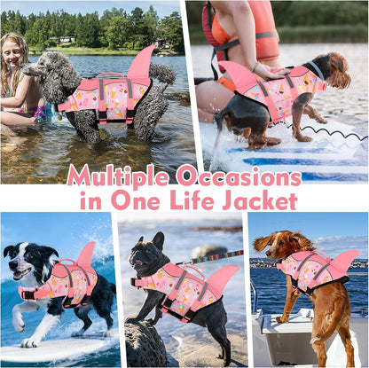 Dog Life Jacket, Cute Shark Dog Life Vest for Swimming Boating with Superior Buoyancy and Rescue Handle, Adjustable Puppy Floating Swim Vest for Small Medium Large Dogs - Pool Blue, M