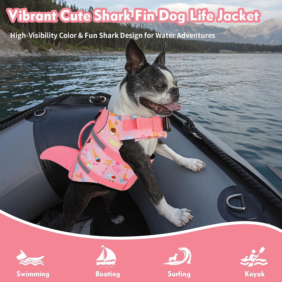 Dog Life Jacket, Cute Shark Dog Life Vest for Swimming Boating with Superior Buoyancy and Rescue Handle, Adjustable Puppy Floating Swim Vest for Small Medium Large Dogs - Pool Blue, M