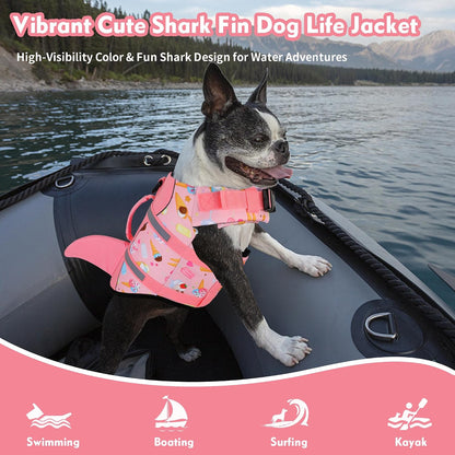 Dog Life Jacket, Cute Shark Dog Life Vest for Swimming Boating with Superior Buoyancy and Rescue Handle, Adjustable Puppy Floating Swim Vest for Small Medium Large Dogs - Pool Blue, M