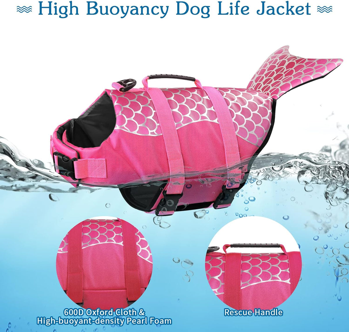 Dog Life Jacket, Cute Shark Dog Life Vest for Swimming Boating with Superior Buoyancy and Rescue Handle, Adjustable Puppy Floating Swim Vest for Small Medium Large Dogs - Pool Blue, M