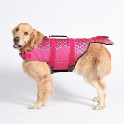 Dog Life Jacket, Cute Shark Dog Life Vest for Swimming Boating with Superior Buoyancy and Rescue Handle, Adjustable Puppy Floating Swim Vest for Small Medium Large Dogs - Pool Blue, M