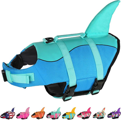 Dog Life Jacket, Cute Shark Dog Life Vest for Swimming Boating with Superior Buoyancy and Rescue Handle, Adjustable Puppy Floating Swim Vest for Small Medium Large Dogs - Pool Blue, M