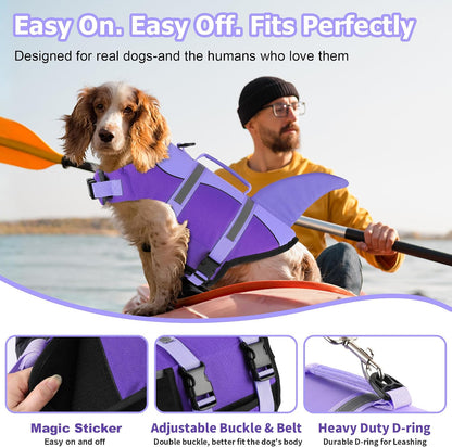 Dog Life Jacket, Cute Shark Dog Life Vest for Swimming Boating with Superior Buoyancy and Rescue Handle, Adjustable Puppy Floating Swim Vest for Small Medium Large Dogs - Pool Blue, M