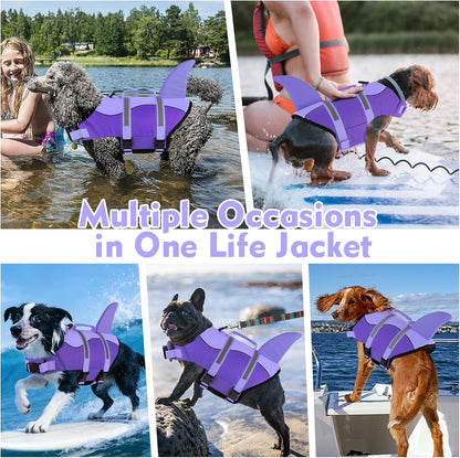 Dog Life Jacket, Cute Shark Dog Life Vest for Swimming Boating with Superior Buoyancy and Rescue Handle, Adjustable Puppy Floating Swim Vest for Small Medium Large Dogs - Pool Blue, M