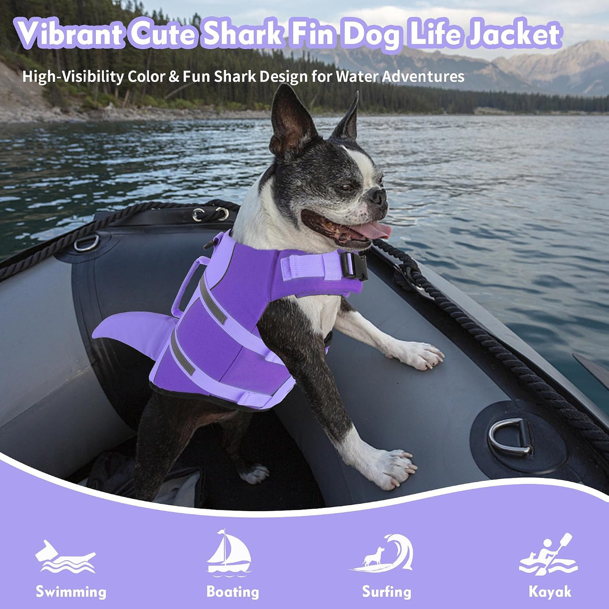 Dog Life Jacket, Cute Shark Dog Life Vest for Swimming Boating with Superior Buoyancy and Rescue Handle, Adjustable Puppy Floating Swim Vest for Small Medium Large Dogs - Pool Blue, M