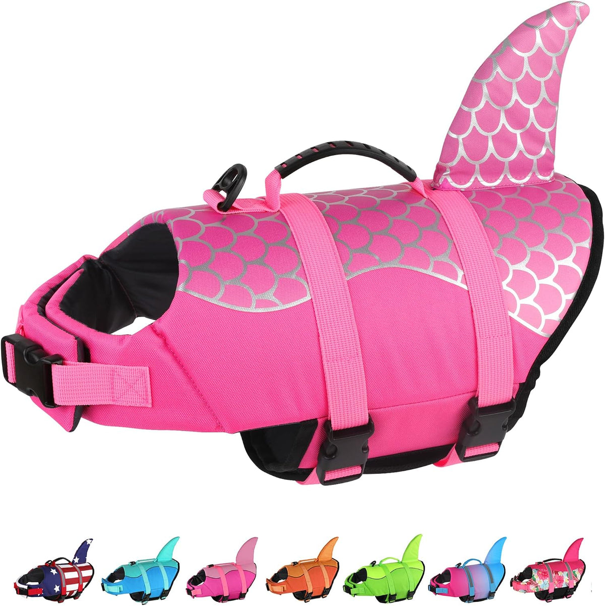 Dog Life Jacket, Cute Shark Dog Life Vest for Swimming Boating with Superior Buoyancy and Rescue Handle, Adjustable Puppy Floating Swim Vest for Small Medium Large Dogs - Pool Blue, M