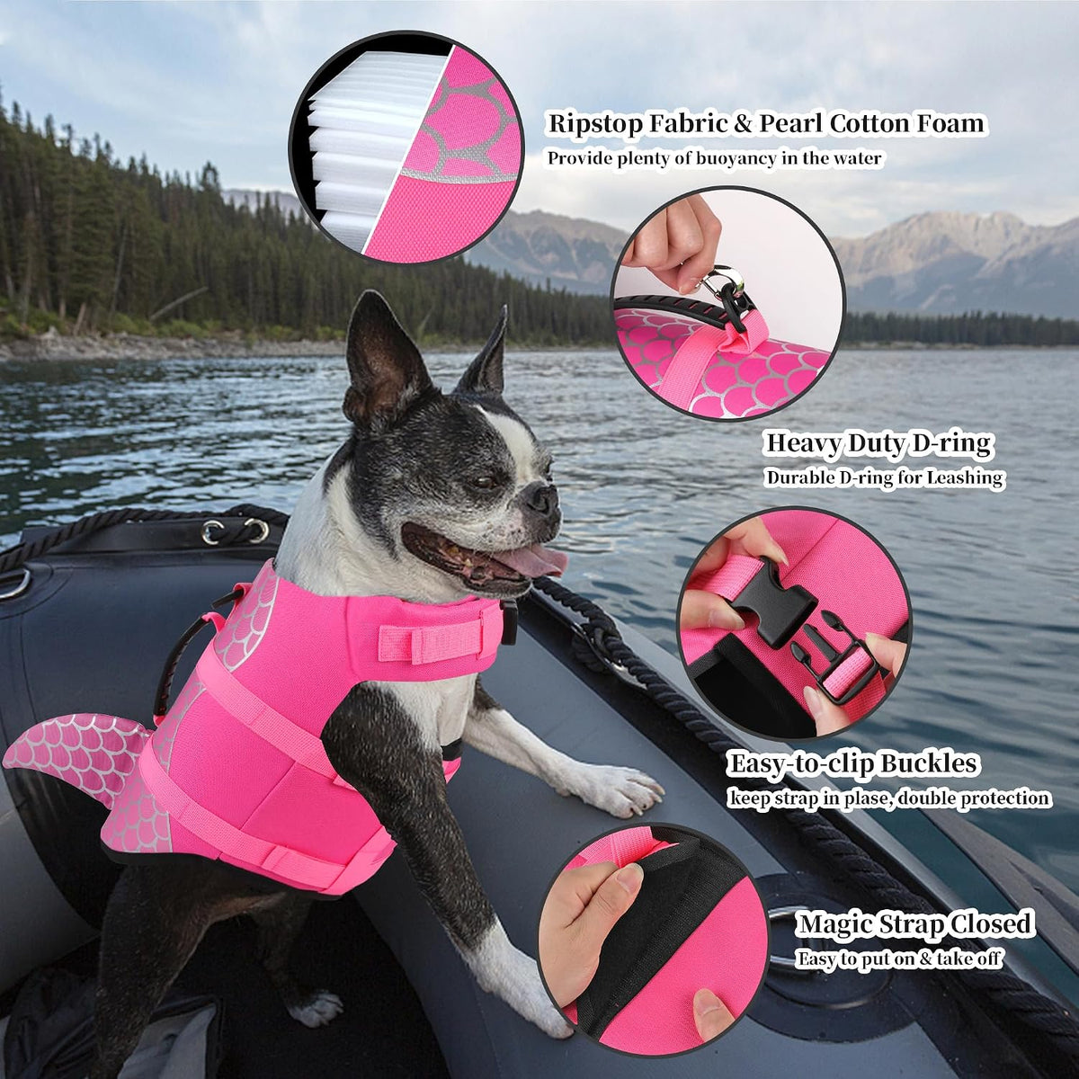 Dog Life Jacket, Cute Shark Dog Life Vest for Swimming Boating with Superior Buoyancy and Rescue Handle, Adjustable Puppy Floating Swim Vest for Small Medium Large Dogs - Pool Blue, M