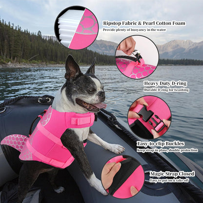 Dog Life Jacket, Cute Shark Dog Life Vest for Swimming Boating with Superior Buoyancy and Rescue Handle, Adjustable Puppy Floating Swim Vest for Small Medium Large Dogs - Pool Blue, M
