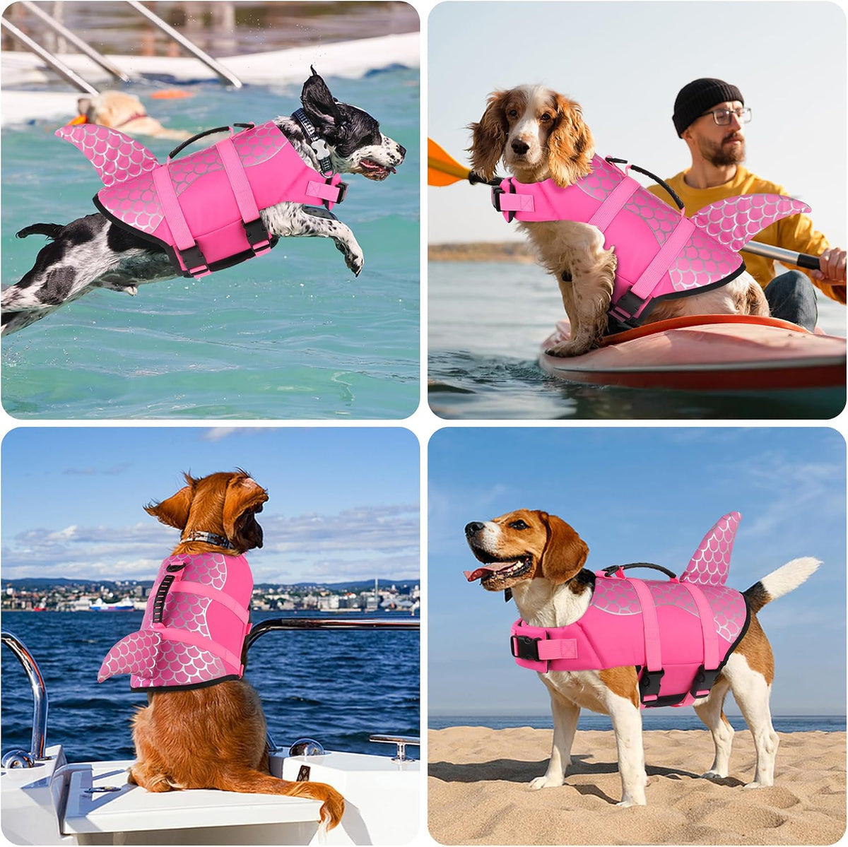 Dog Life Jacket, Cute Shark Dog Life Vest for Swimming Boating with Superior Buoyancy and Rescue Handle, Adjustable Puppy Floating Swim Vest for Small Medium Large Dogs - Pool Blue, M