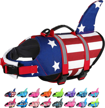 Dog Life Jacket, Cute Shark Dog Life Vest for Swimming Boating with Superior Buoyancy and Rescue Handle, Adjustable Puppy Floating Swim Vest for Small Medium Large Dogs - Pool Blue, M