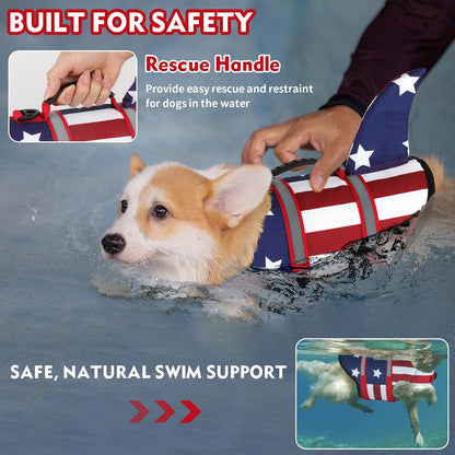 Dog Life Jacket, Cute Shark Dog Life Vest for Swimming Boating with Superior Buoyancy and Rescue Handle, Adjustable Puppy Floating Swim Vest for Small Medium Large Dogs - Pool Blue, M